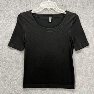 Wolford Top womens M Black Solid Short Sleeve Stretch round Neck‎ Classic shirt